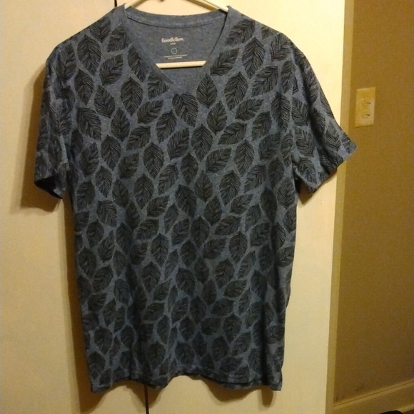 Goodfellow & Co Men's Blue Leaf Pattern Tee - Picture 1 of 3